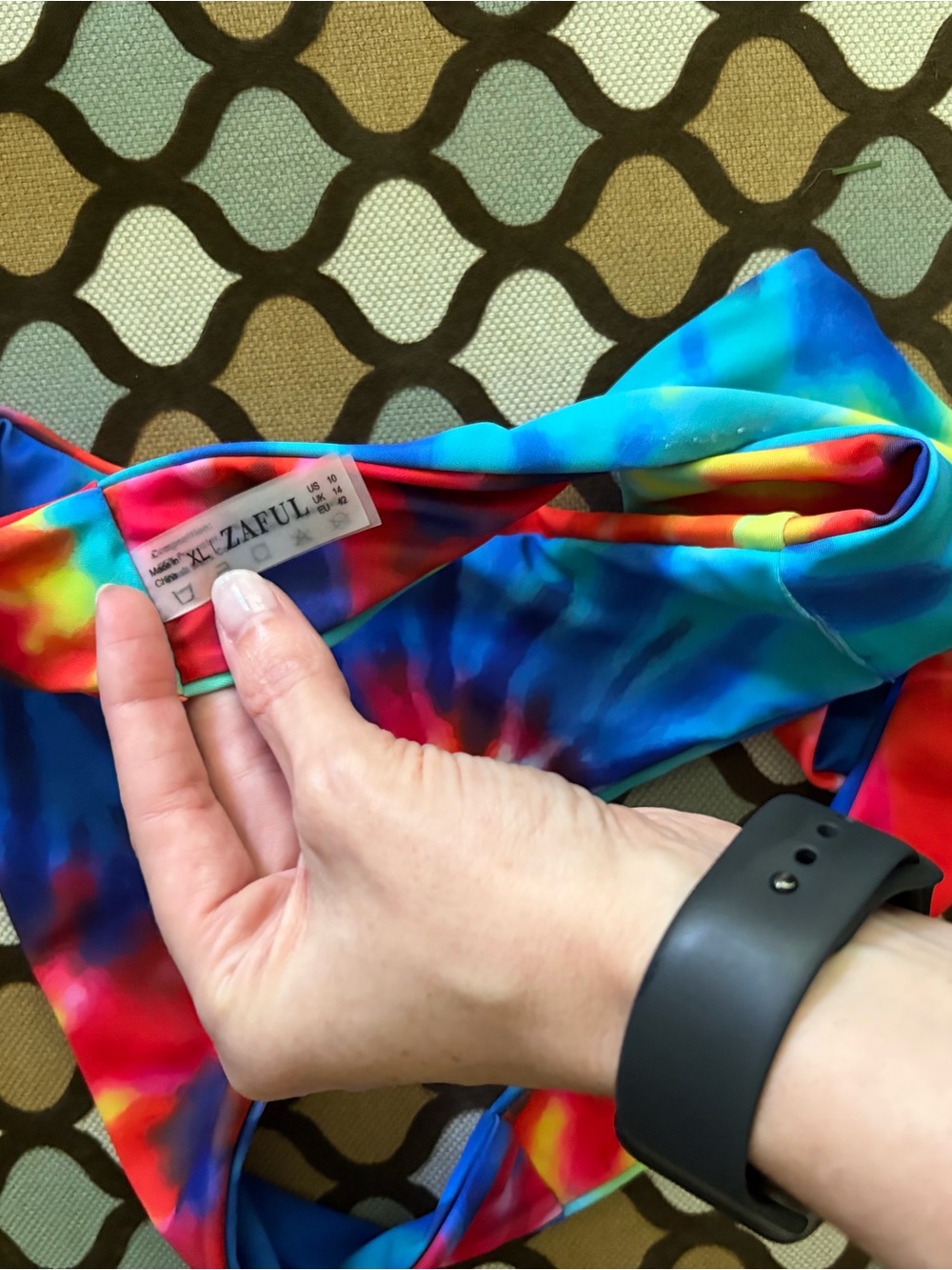 Zaful Rainbow Tie-Dye Bikini Bottom - Red, Yellow, Blue - Picture 3 of 4